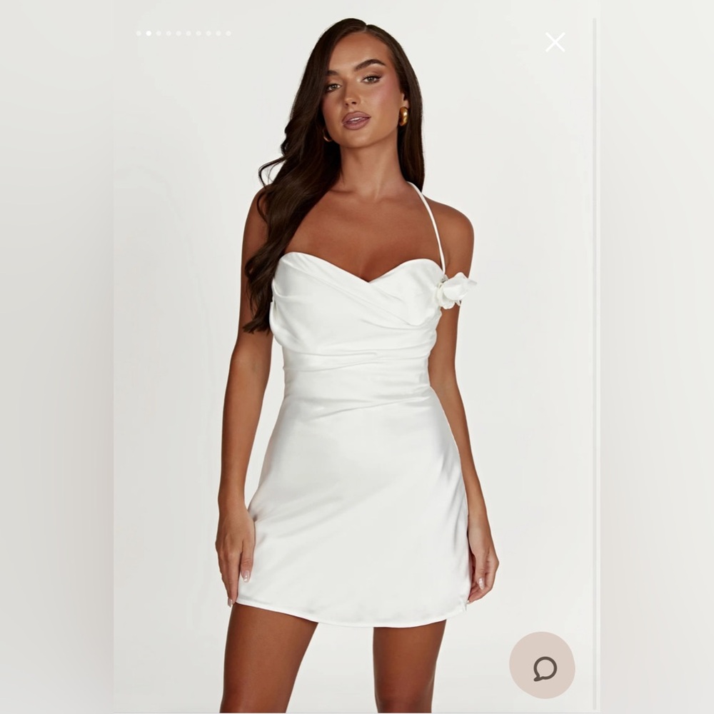 MESHKI OTILLIE ROSE HALTER MINI DRESS - White Size M